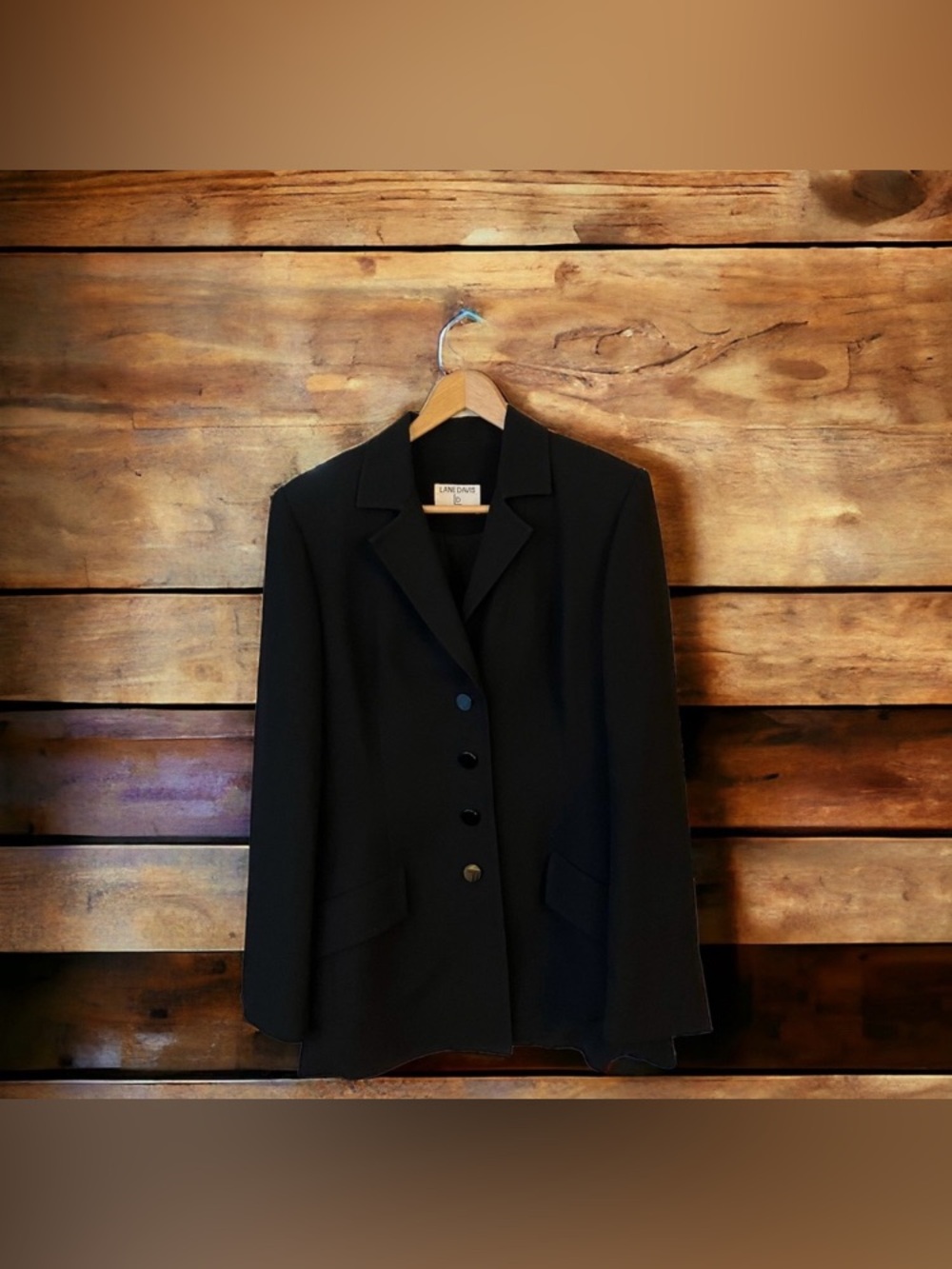Vintage Lane Davis Beverly Hills Black Single Breasted Blazer Women Shoulder Pad